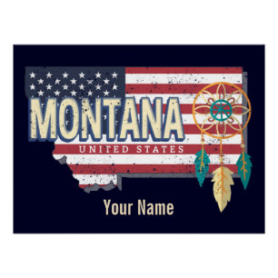 Poster Montana États-Unis Retro State Map Vintage USA