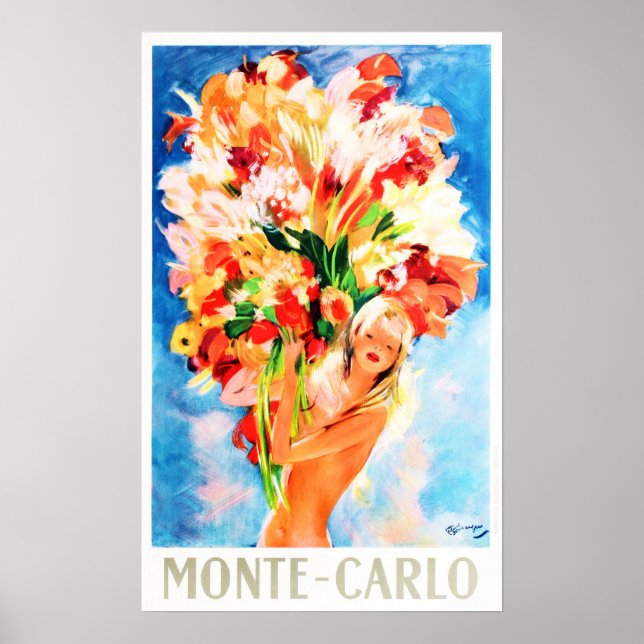 Poster MONTE CARLO Flower Girl Travel Tourisme Publicité (Devant)