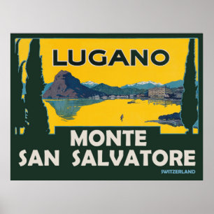 Poster Monte San Salvatore, vue depuis le lac du lugano