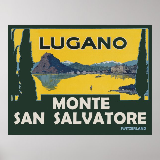 Poster Monte San Salvatore, vue depuis le lac du lugano (Devant)
