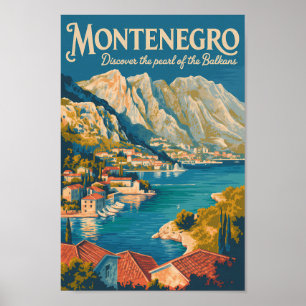 Poster Monténégro Balkans Illustration Voyage Art Rétro