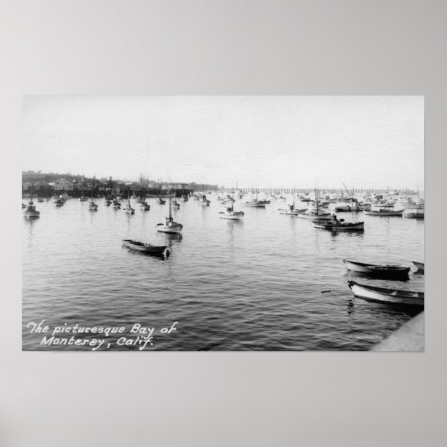 Poster Monterey, CA - Baie avec des centaines de bateaux  (Devant)