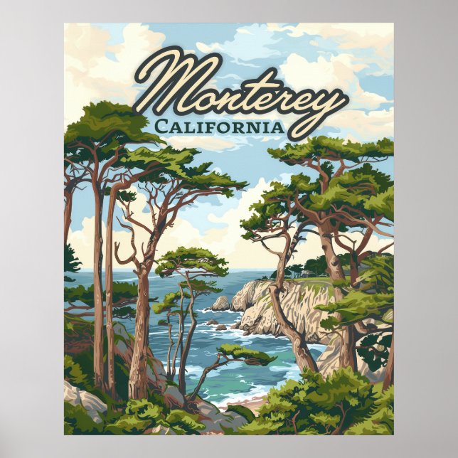 Poster Monterey California Cypress Trees Ocean Coast (Devant)