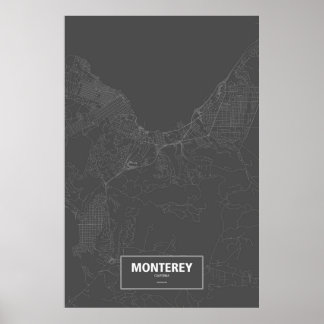 Poster Monterey, Californie (blanc sur noir)