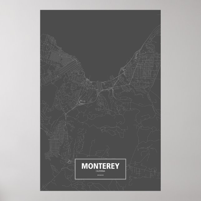 Poster Monterey, Californie (blanc sur noir) (Devant)