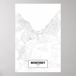 Poster Monterey, Californie (noir sur blanc)