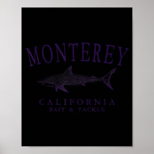 Poster Monterey californie requin vintage prune art pêche