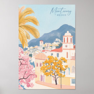 Poster Monterrey Mexique Illustration de peinture Gouache