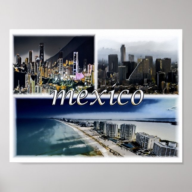Poster Monterrey - Mexique - Mosaic - (Devant)