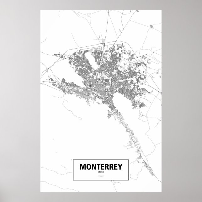 Poster Monterrey, Mexique (noir sur blanc) (Devant)