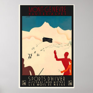 Poster Montgenèvre Hautes-Alpes France Ski Voyage Vintage