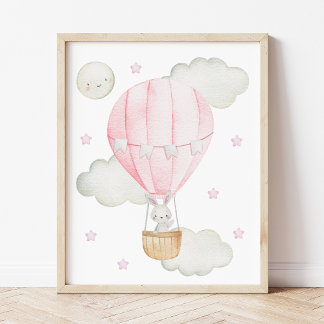 Poster Montgolfière Rose, Animaux, Lapin, Chambre de Fill