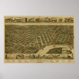 Poster Montgomery Alabama 1887 Carte panoramique antique