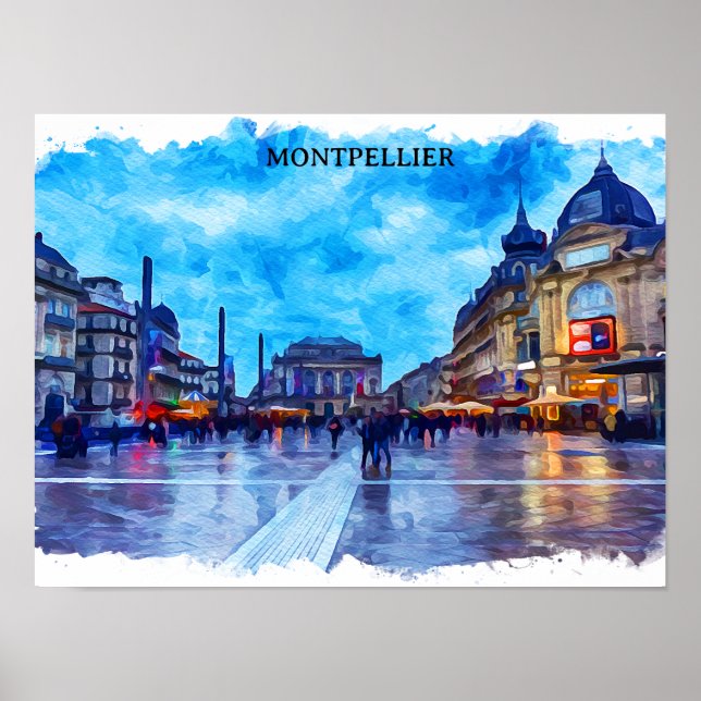 Poster Montpellier France Place de la Comédie View (Devant)