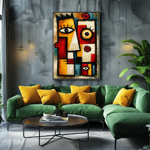 Poster Montre cubiste primitive gras abstrait géométrique