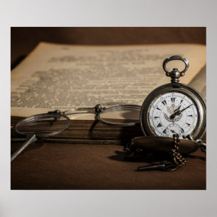 Poster Montre d'antiquité et lunettes de grand-père