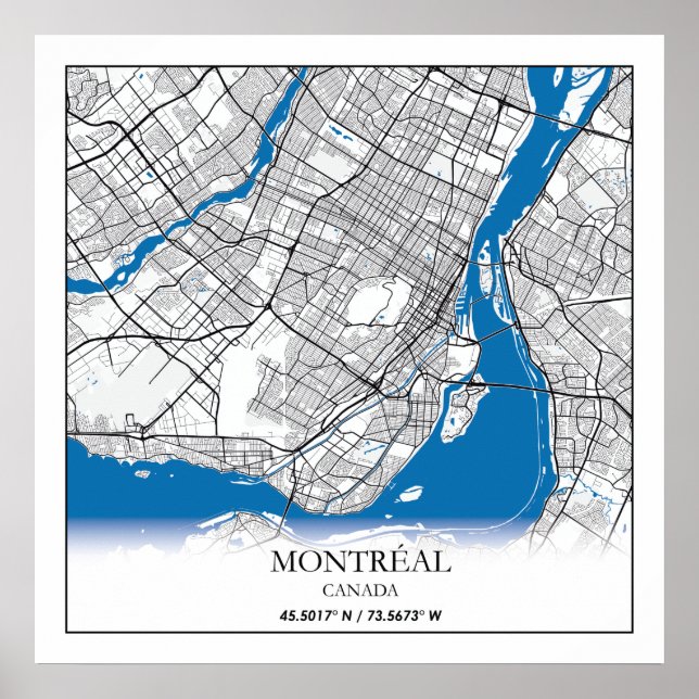 Poster Montréal Québec Carte de la ville de voyage (Devant)