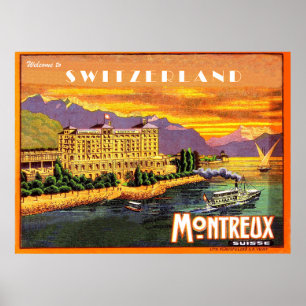 Poster Montreux, lac Genève, Suisse, voyage vintage