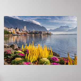 Poster Montreux, Suisse, Beau Lac Léman Vue