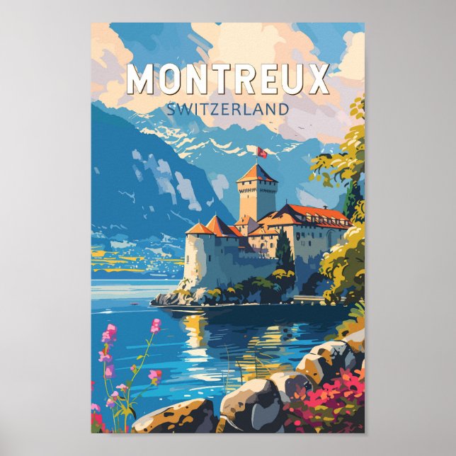 Poster Montreux Suisse Travel Art Vintage (Devant)