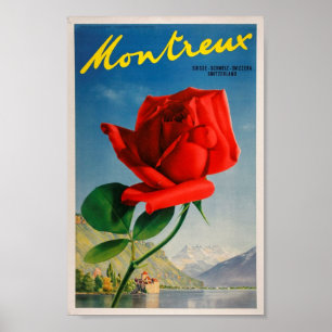 Poster Montreux Suisse Vintage rose art voyage