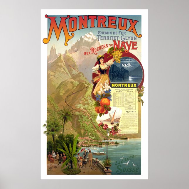 Poster Montreux, Suisse, Vintage voyage (Devant)