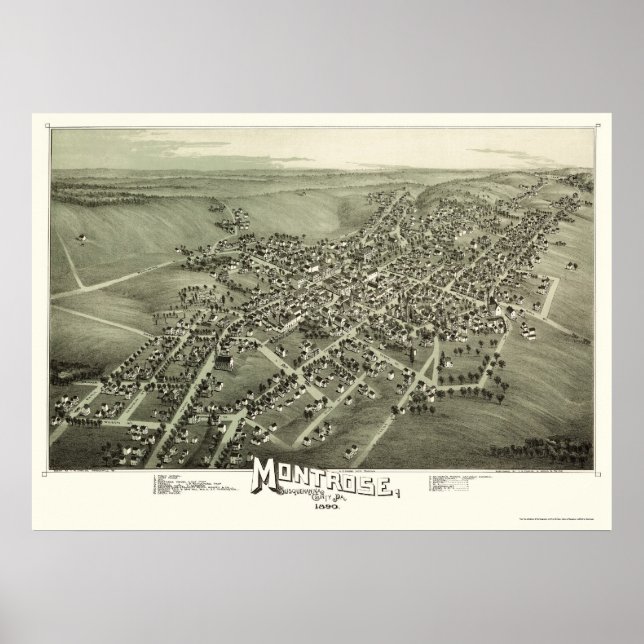 Poster Montrose, PA Carte panoramique - 1890 (Devant)