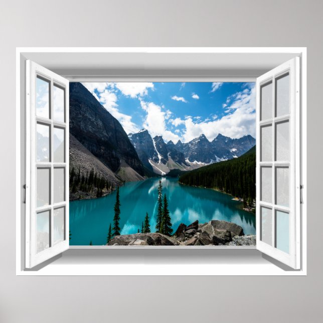 Poster Monts 3D et paysage de lac Fake View (Devant)