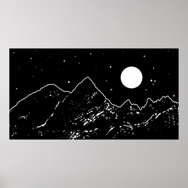 Poster Monts gamme paysage noir et blanc graphique (Devant)