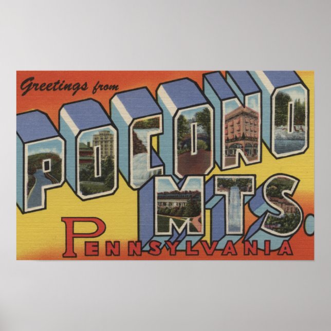 Poster Monts Pocono - Scènes de grandes lettres (Devant)