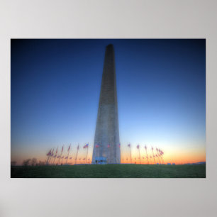 Poster Monument de Washington avec coucher de soleil oran