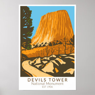 Poster Monument national de la tour Devils Wyoming Vintag