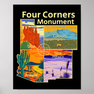 Poster Monument vintage de Four Corners avec le parc nati