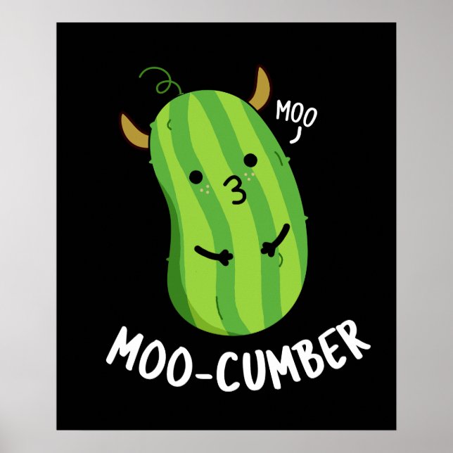 Poster Moo-concombre Funny Veggie Cucumber Pun Dark BG (Devant)