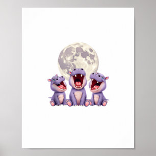 Poster moo deng avec la lune Moo Deng Funny Moo-Deng Mem