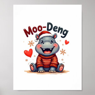 Poster Moo-Deng Noël Hippo mignon Caricature de Noël Neig