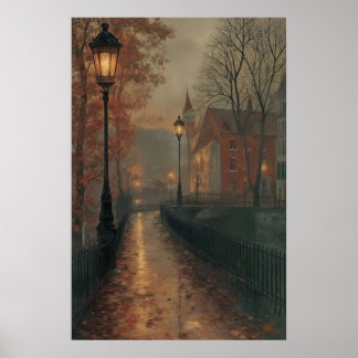 Poster Moody Autumn Cityscape, Tranquille Fall Urban