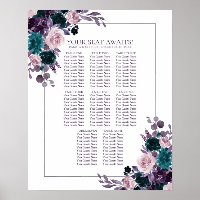 Poster Moody Boho | Eggplant Purple Floral Wreath Siège (Devant)
