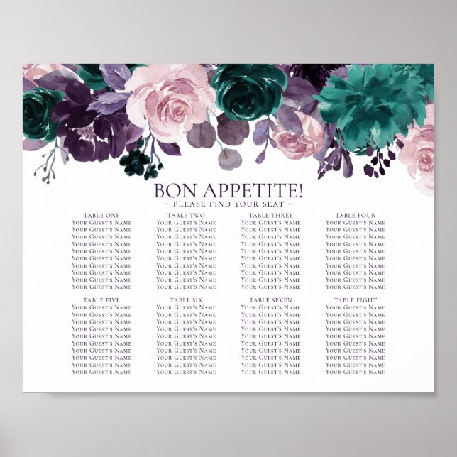 Poster Moody Boho | Graphique de sièges de table Eggplant (Devant)