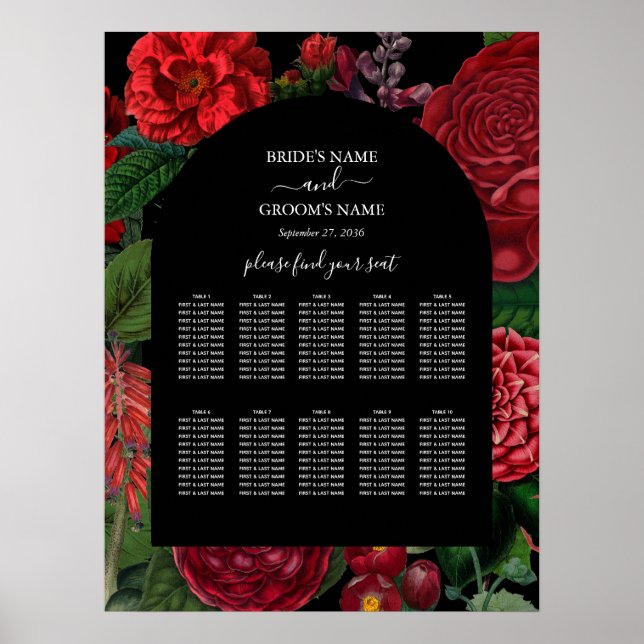 Poster Moody Florals Carte de siège Mariage de Bourgogne  (Devant)