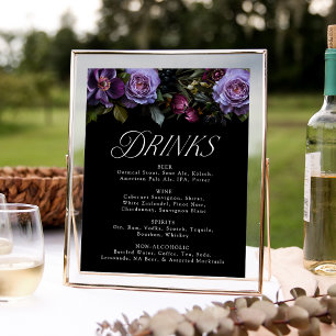 Poster Moody Gothic Purple Floral Mariage Boire Menu Sign