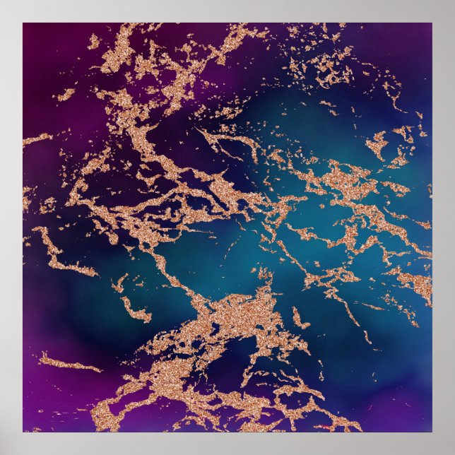Poster Moody Marble | Luxe Deep Purple Turquoise Rose Gol (Devant)