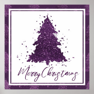Poster Moody Merry Christmas   Dark Plum Purple Tree