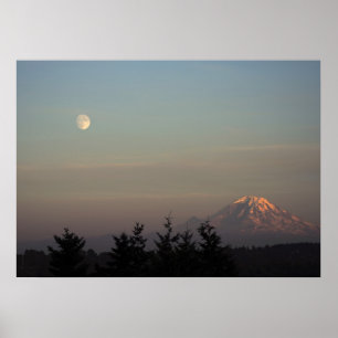 Poster Moon and Mount Ranier at