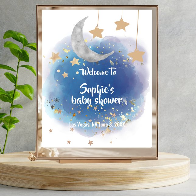 Poster Moon And Stars Royal Blue Gold Welcome Sign (Créateur téléchargé)