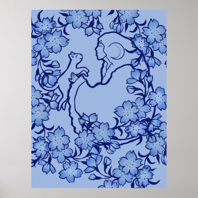 Poster Moon Goddess Chat Witch Blues (Devant)