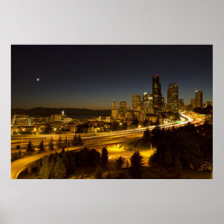 Poster Moon sur Seattle Downtown Skyline