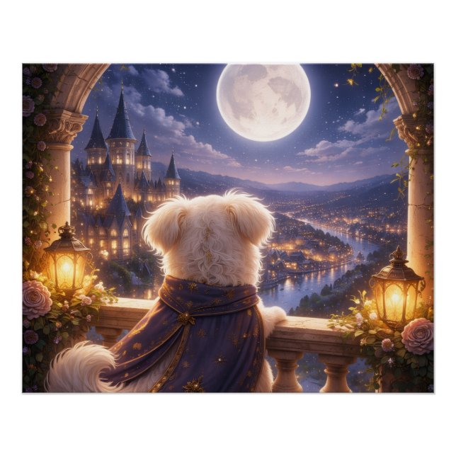 Poster Moonlit Dream – Dog Watching a Magical City (Devant)