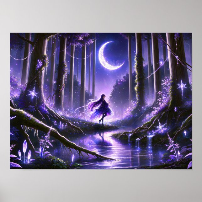 Poster Moonlit Forest Sorceress fille sous des crêtes enc (Devant)