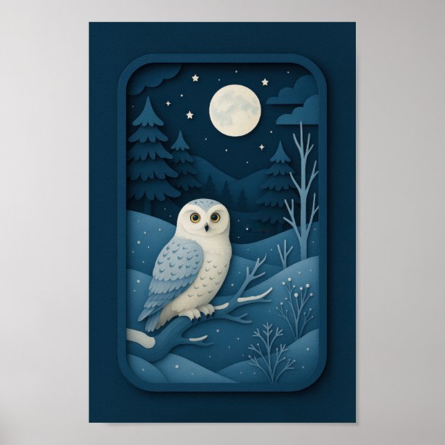 Poster Moonlit Owl in Snowy Forest (Devant)